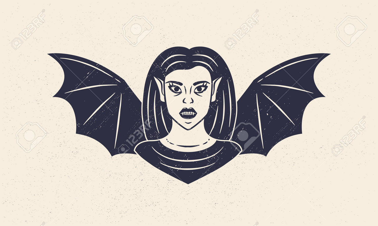 Female Vampire. Cute Vampire Girl With Wings. Vampire Vintage Icon. Design  Element For Logo, Emblem, Label, Poster. Vector Illustration Royalty Free  SVG, Cliparts, Vectors, and Stock Illustration. Image 191244161., image size:1300x780