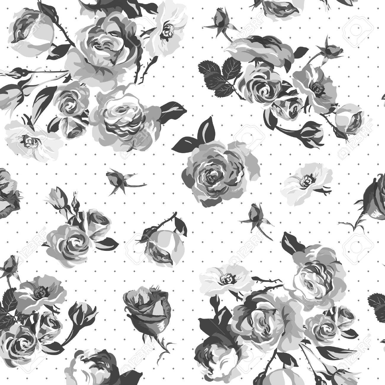 Patron Monocromo Rosas Vintage Ilustraciones Vectoriales Clip Art Vectorizado Libre De Derechos Image