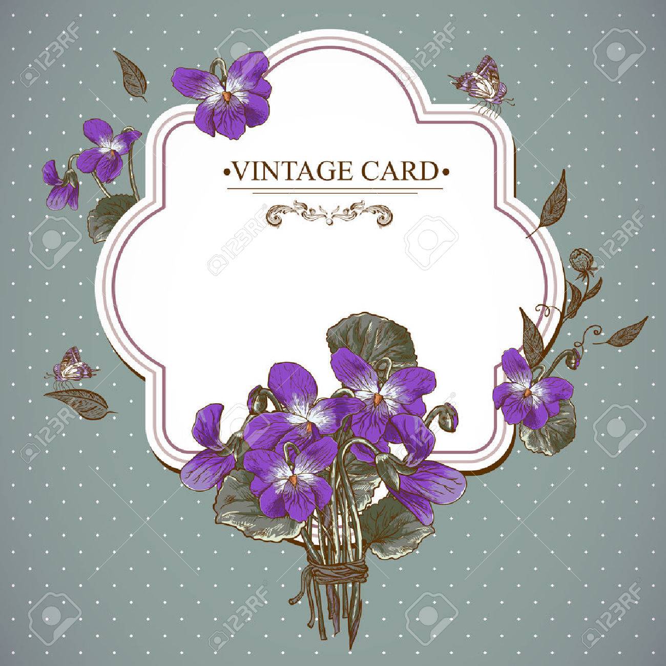 スミレと蝶ベクトル デザイン ヴィンテージ花カード要素 のイラスト素材 ベクタ Image