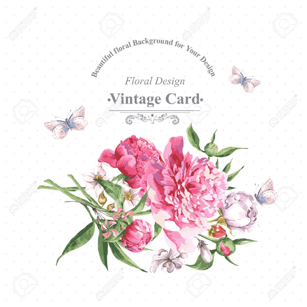 花と蝶ヴィンテージ水彩グリーティング カード バラ 野の花と牡丹 ベクトル イラスト のイラスト素材 ベクタ Image 花と蝶ヴィンテージ水彩グリーティング カード バラ 野の花と牡丹 ベクトル イラスト のイラスト素材 ベクタ Image