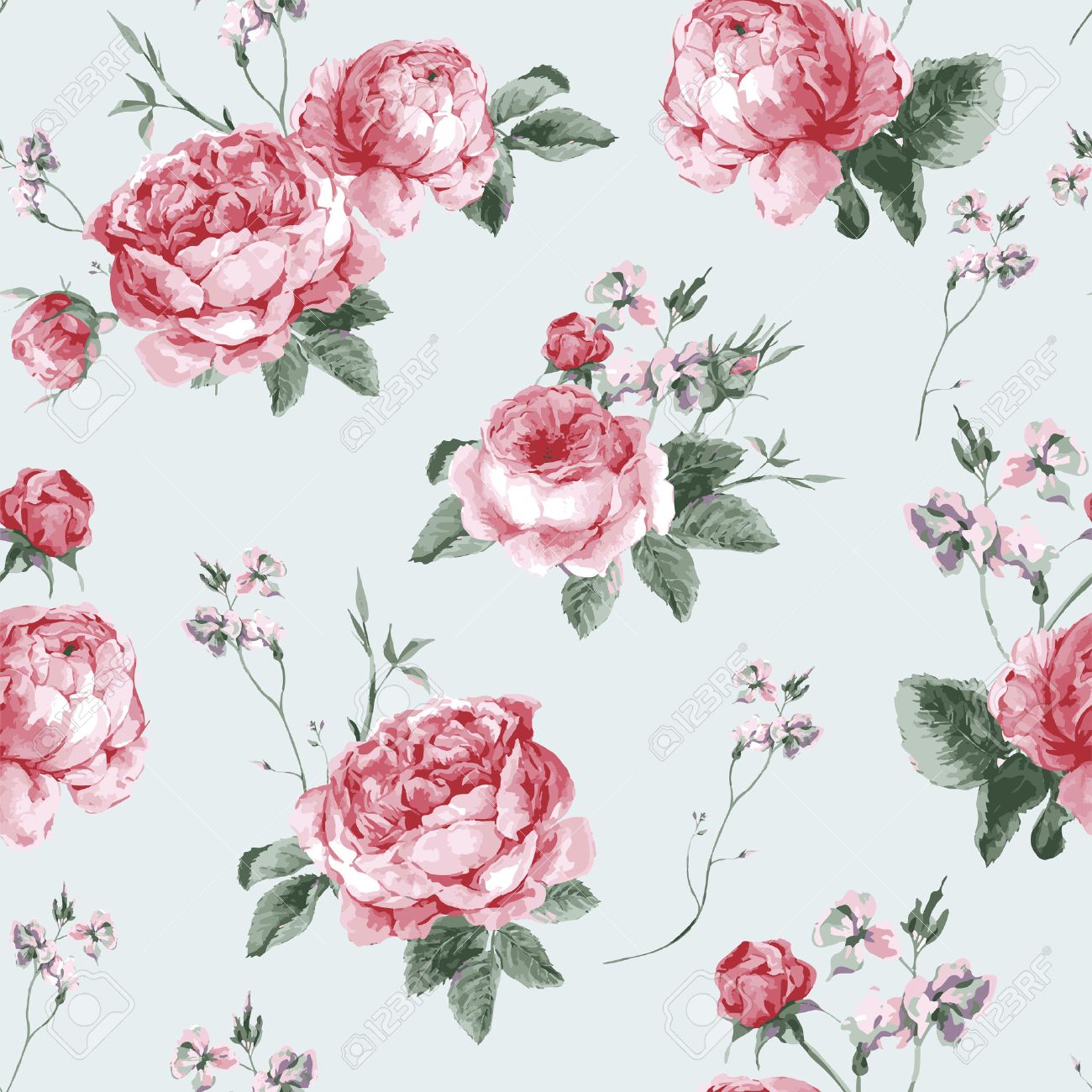vintage floral seamless background with blooming english roses