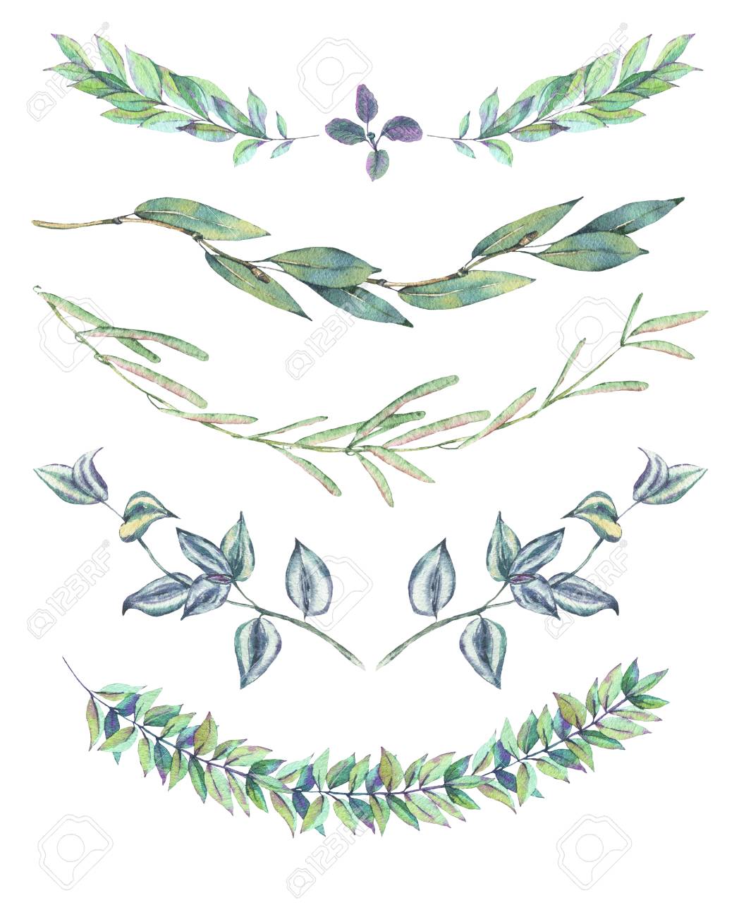 set leaf wreath watercolor vintage natural wreath or garland