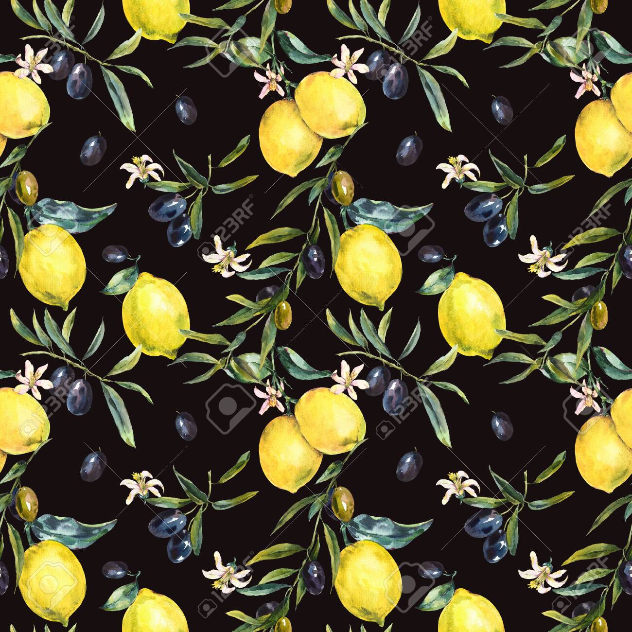 Watercolor Lemon Tree Wallpaper Yellow Lemons with Green Leaves Citrus Wallpaper Dark Floral Wallpaper Lemon Wallpaper Fruit Wallpaper