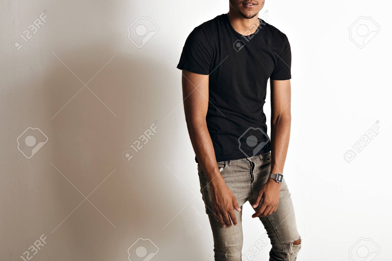 Download Mockup Shot Of A Plain Black Cotton Short Sleeve T Shirt On An Stock Photo Picture And Royalty Free Image Image 64678995