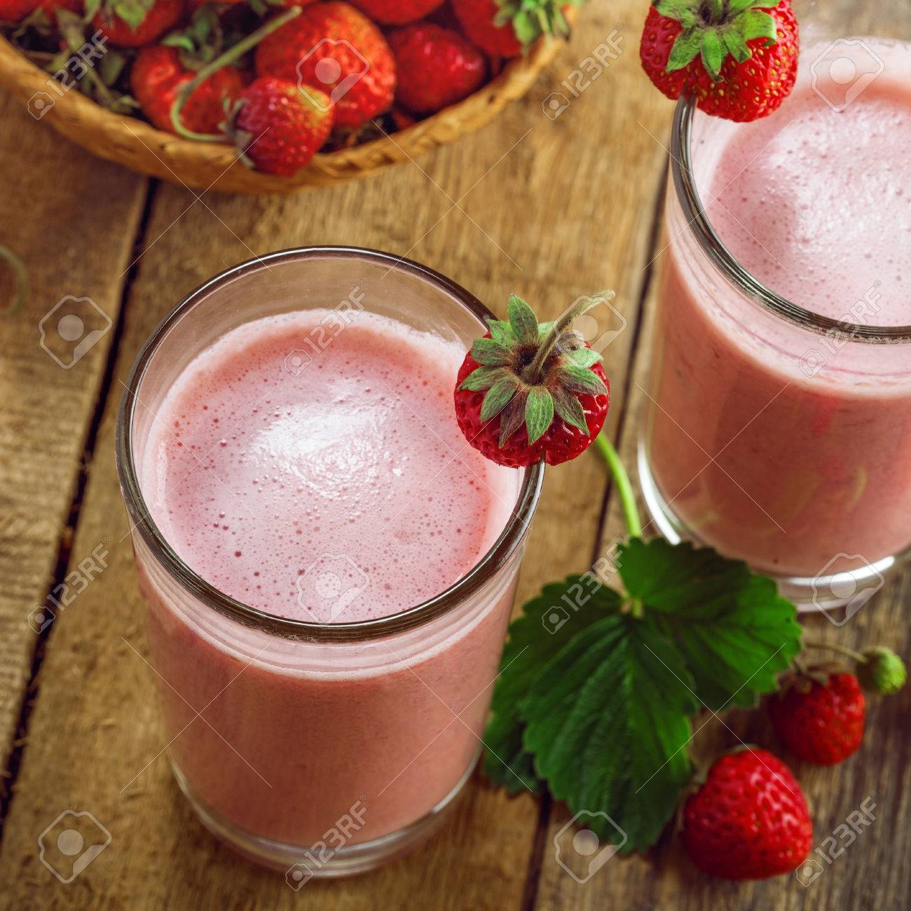 Healthy Strawberry Milkshake On A Rustic Table Delicious Fruit Stock Photo Picture And Royalty Free Image Image 80755387