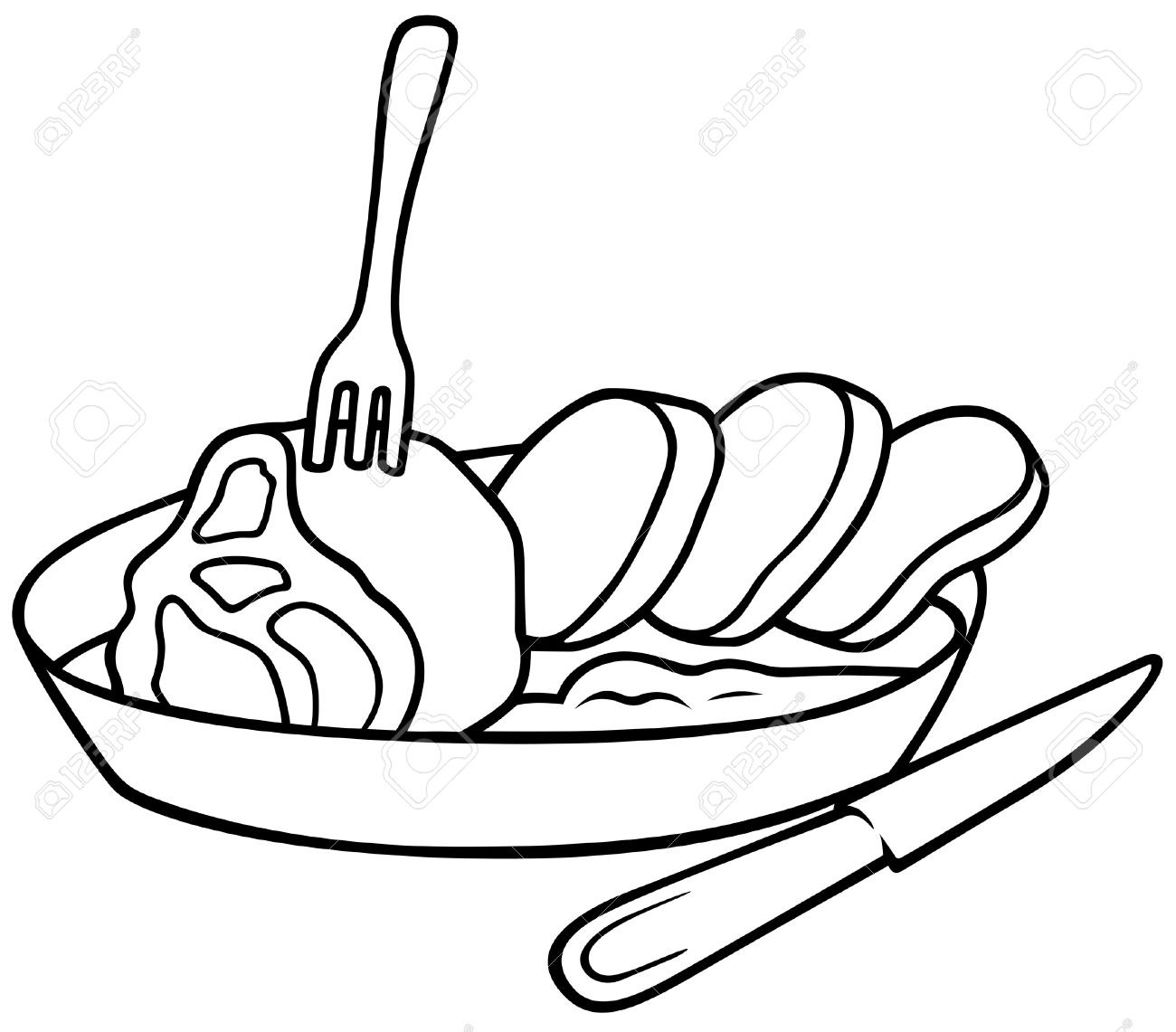 Square Repas Illustration De Dessin Anime Noir Et Blanc Vecteur Clip Art Libres De Droits Vecteurs Et Illustration Image