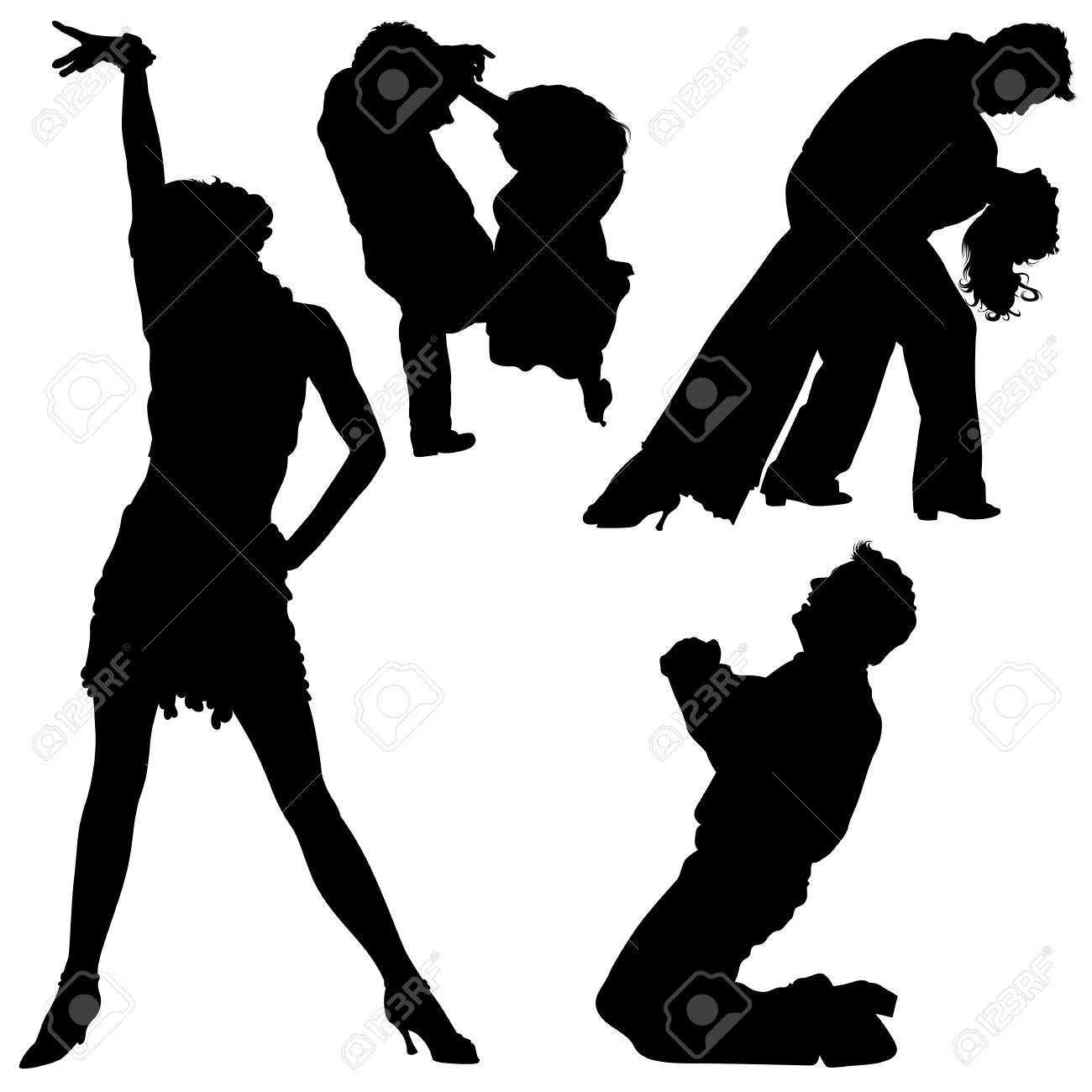 シルエット 黒のイラストと ベクトルの古典的なダンスを踊る のイラスト素材 ベクタ Image