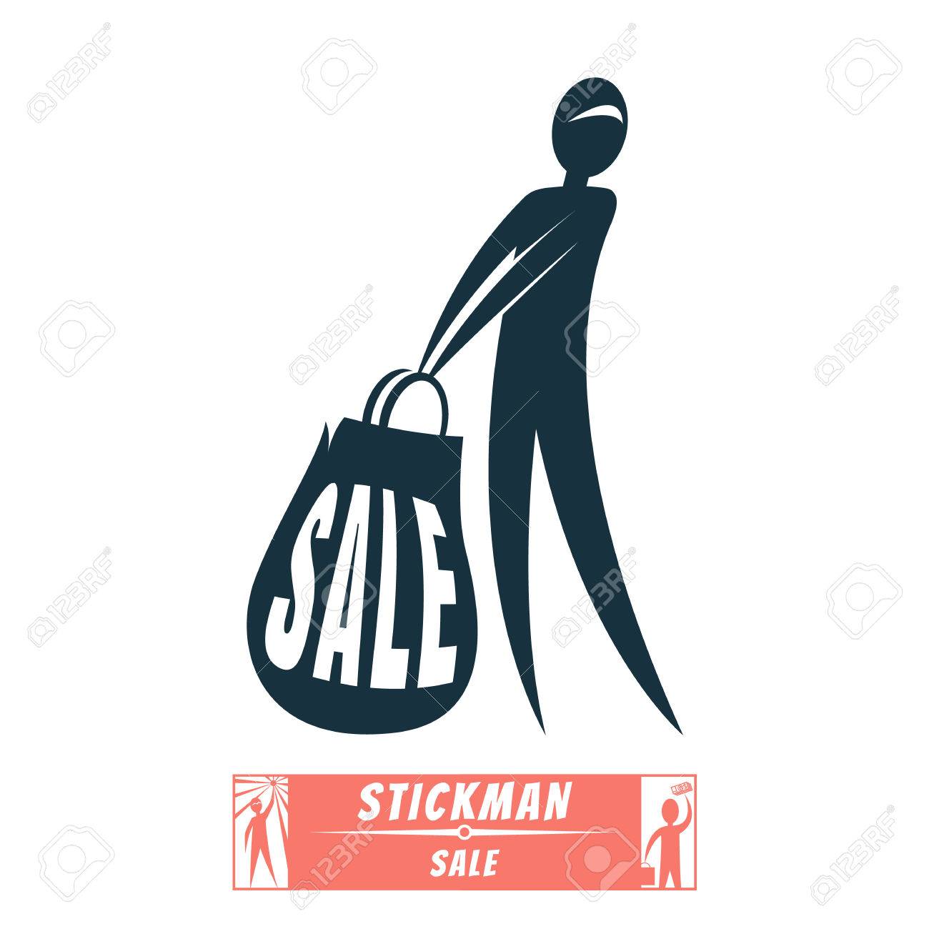 Huge Sale のレジ袋とイメージのスティック図シルエット キャラクターをベクトルします のイラスト素材 ベクタ Image