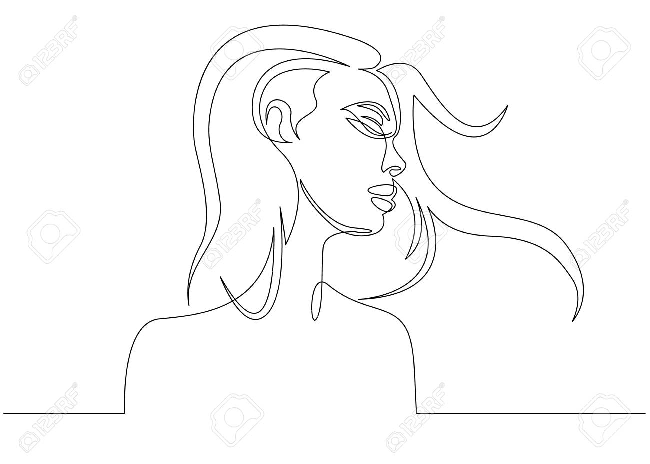 Continuous Line Drawing Abstract Portrait Of A Woman Side View