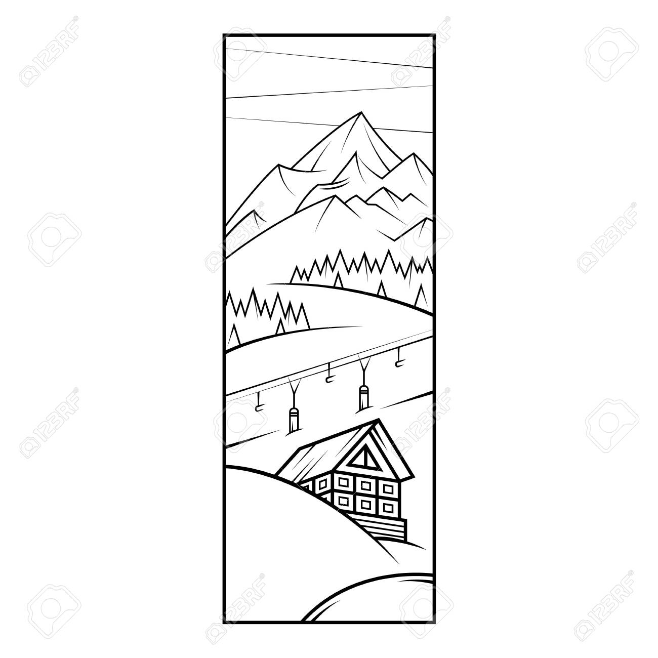 Ski Resort Chalet Mountains In The Snow Ski Lift Flat Minimal Royalty Free Cliparts Vectors And Stock Illustration Image 144843632