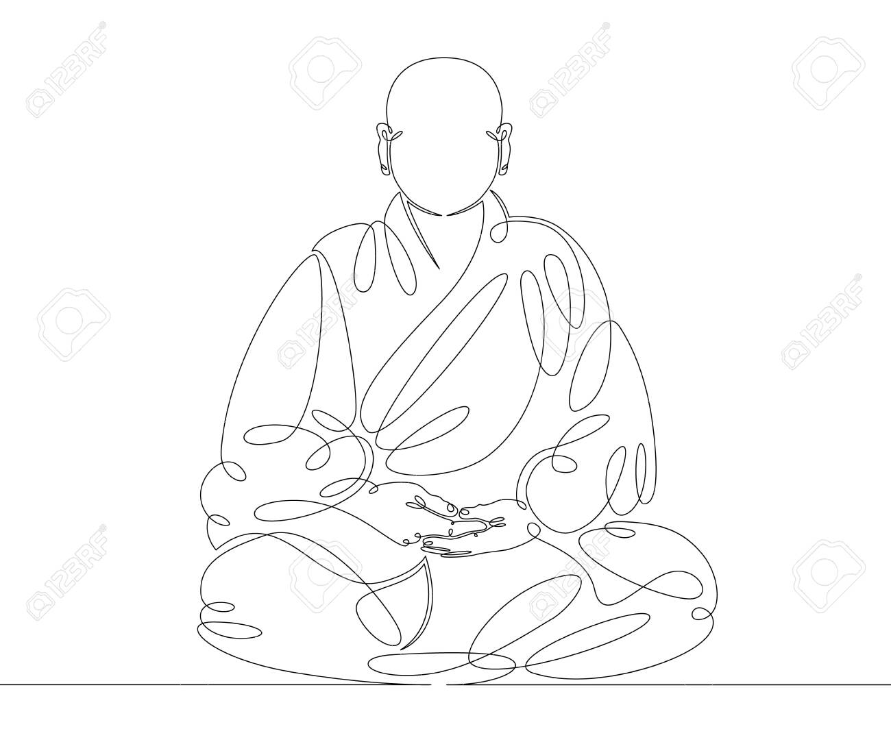 One Continuous Drawing Line Buddhist Monk Pray .Single Hand Drawn Art Line  Doodle Outline Isolated Minimal Illustration Cartoon Character Flat Royalty  Free SVG, Cliparts, Vectors, and Stock Illustration. Image 148117890.