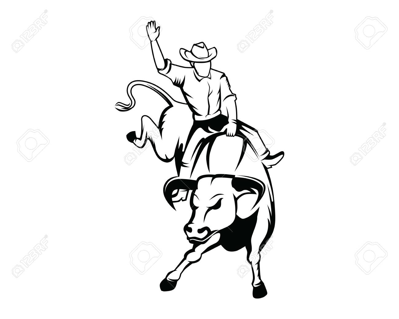 Rodeo Or Cowboy Riding A Wild And Furious Bull Illustration With Silhouette  Style Royalty Free SVG, Cliparts, Vectors, and Stock Illustration. Image  148250474., image size:1300x1040