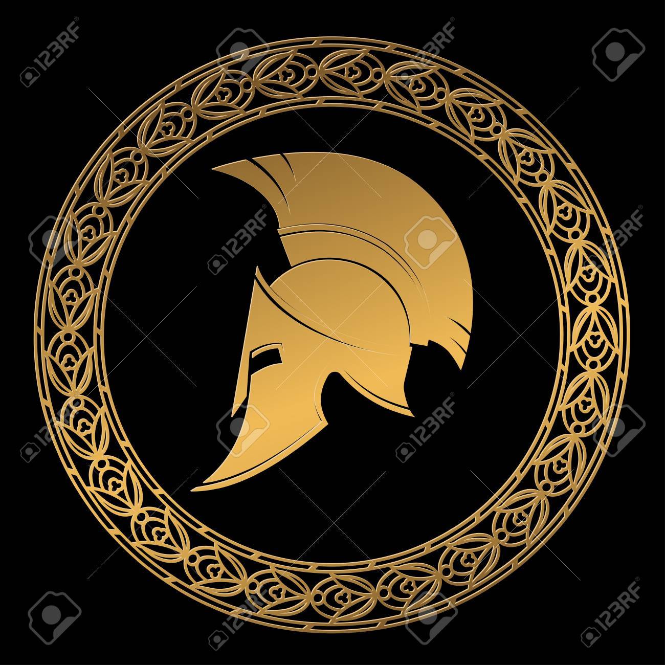 Symbol A Spartan Helmet, An Ornament In The Greek Style Gold Color. Royalty  Free SVG, Cliparts, Vectors, and Stock Illustration. Image 77101169., image size:1300x1300
