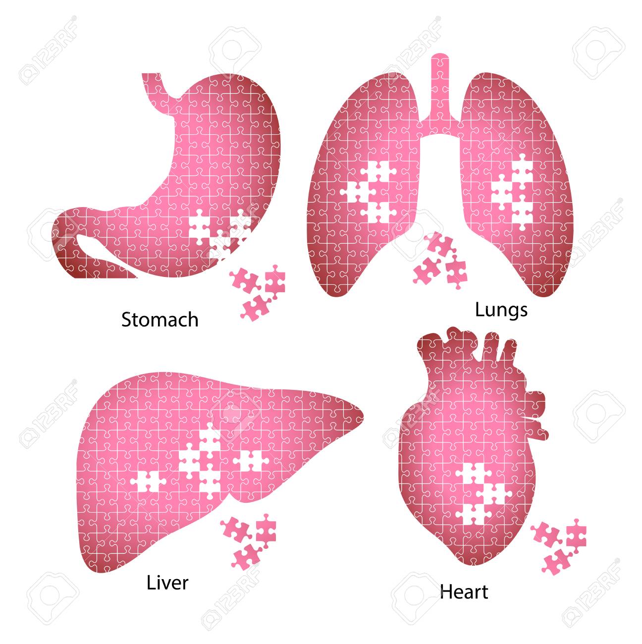 病気を象徴するパズルから人間の内臓のアイコン のイラスト素材 ベクタ Image
