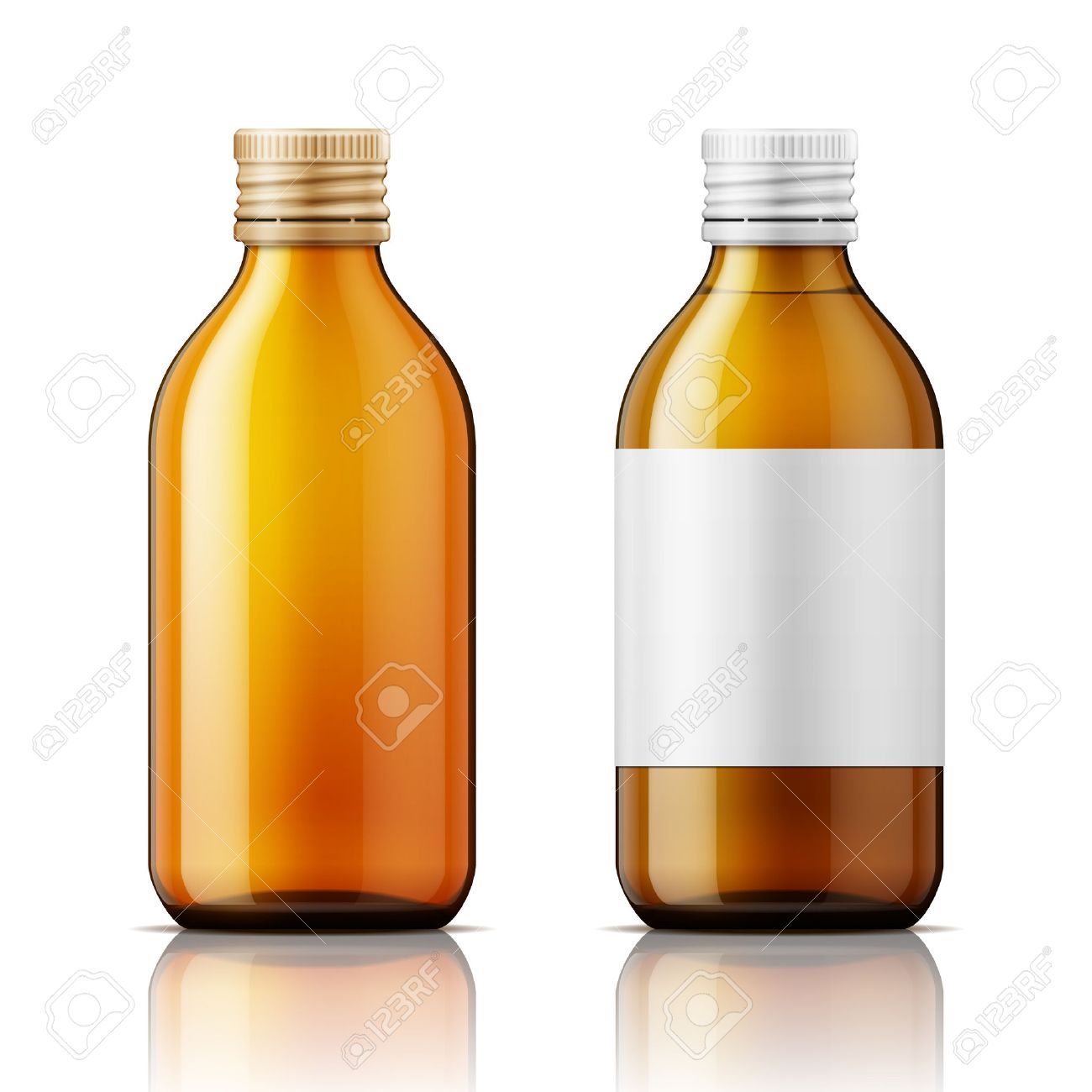 Template of brown glass bottle with screw cap, filled with liquid and empty. For medicine, syrup, pills, tabs. Packaging collection. Vector illustration. - 47208740 Template of brown glass bottle with screw cap, filled with liquid and empty. For medicine, syrup, pills, tabs. Packaging collection. Vector illustration. - 47208740