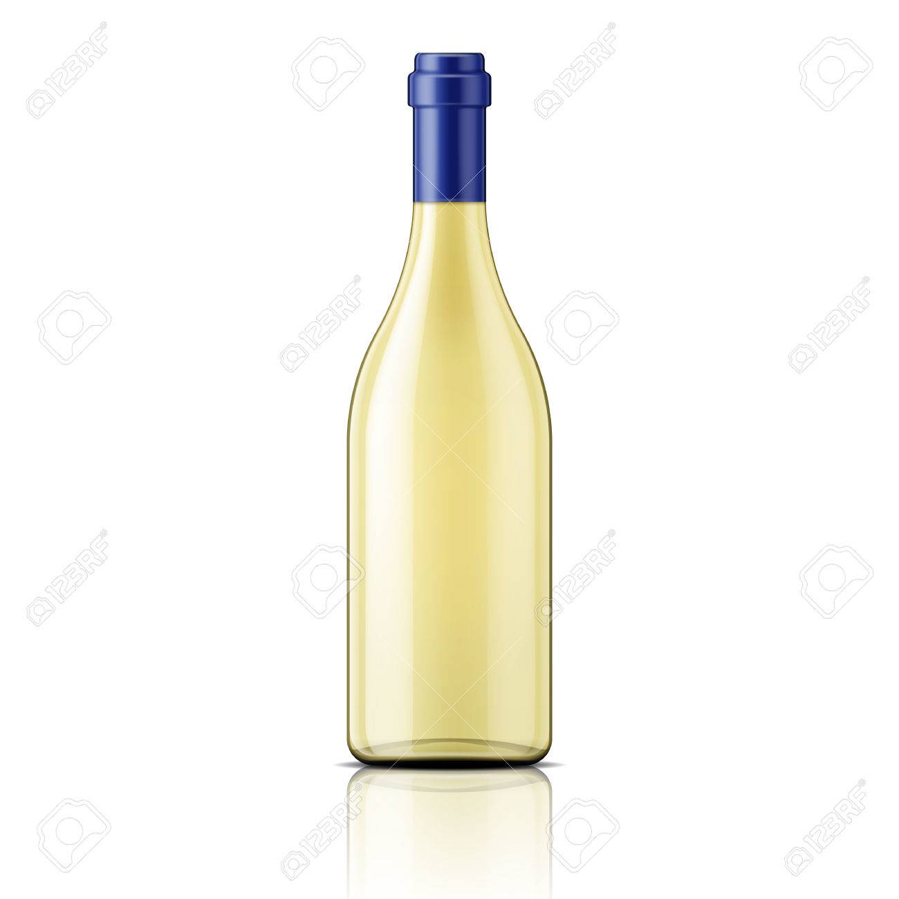 transparent glass bottle template with white wine package