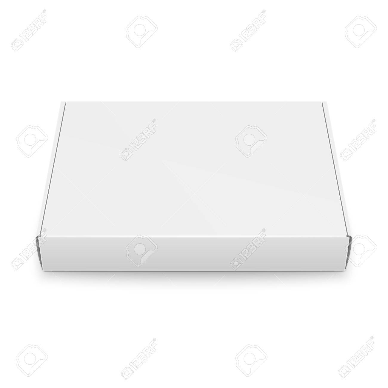 白い背景の上に横たわる空白のスリムな段ボール箱のテンプレートです 正面から見た図 パッケージのコレクションです イラスト のイラスト素材 ベクタ Image