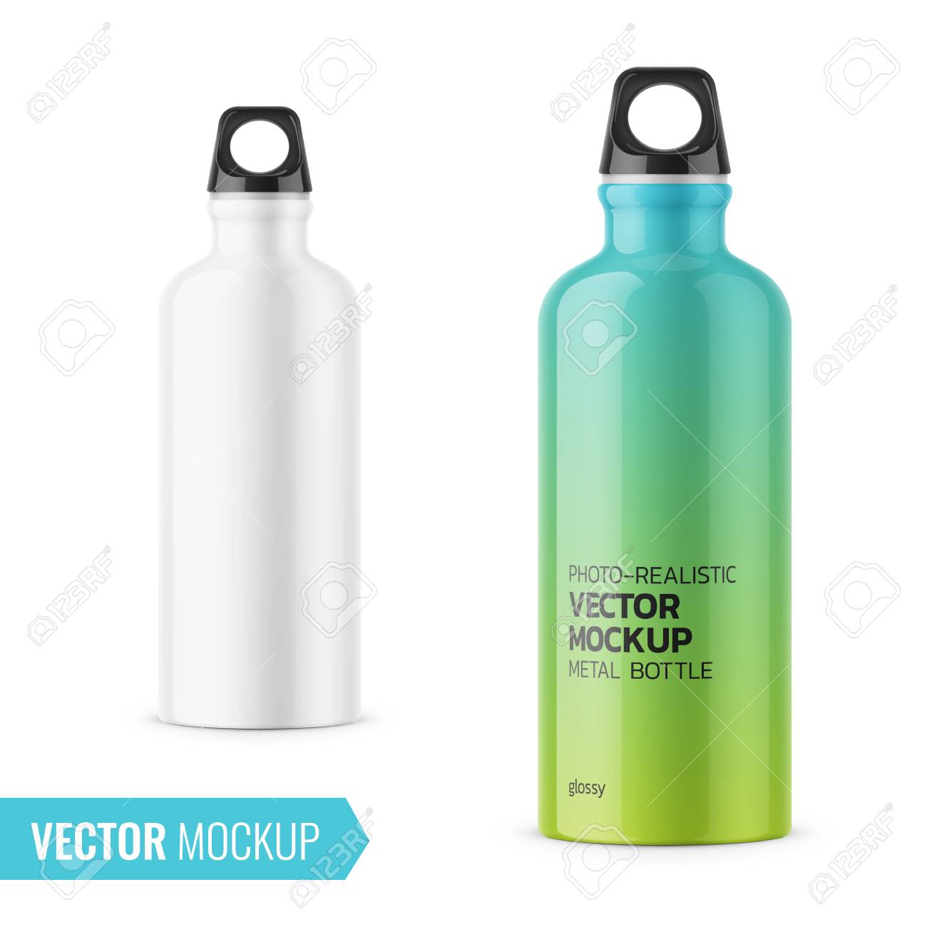 Download White Glossy Metal Water Bottle With Black Bung 500 Ml Photo Realistic Royalty Free Cliparts Vectors And Stock Illustration Image 98715074