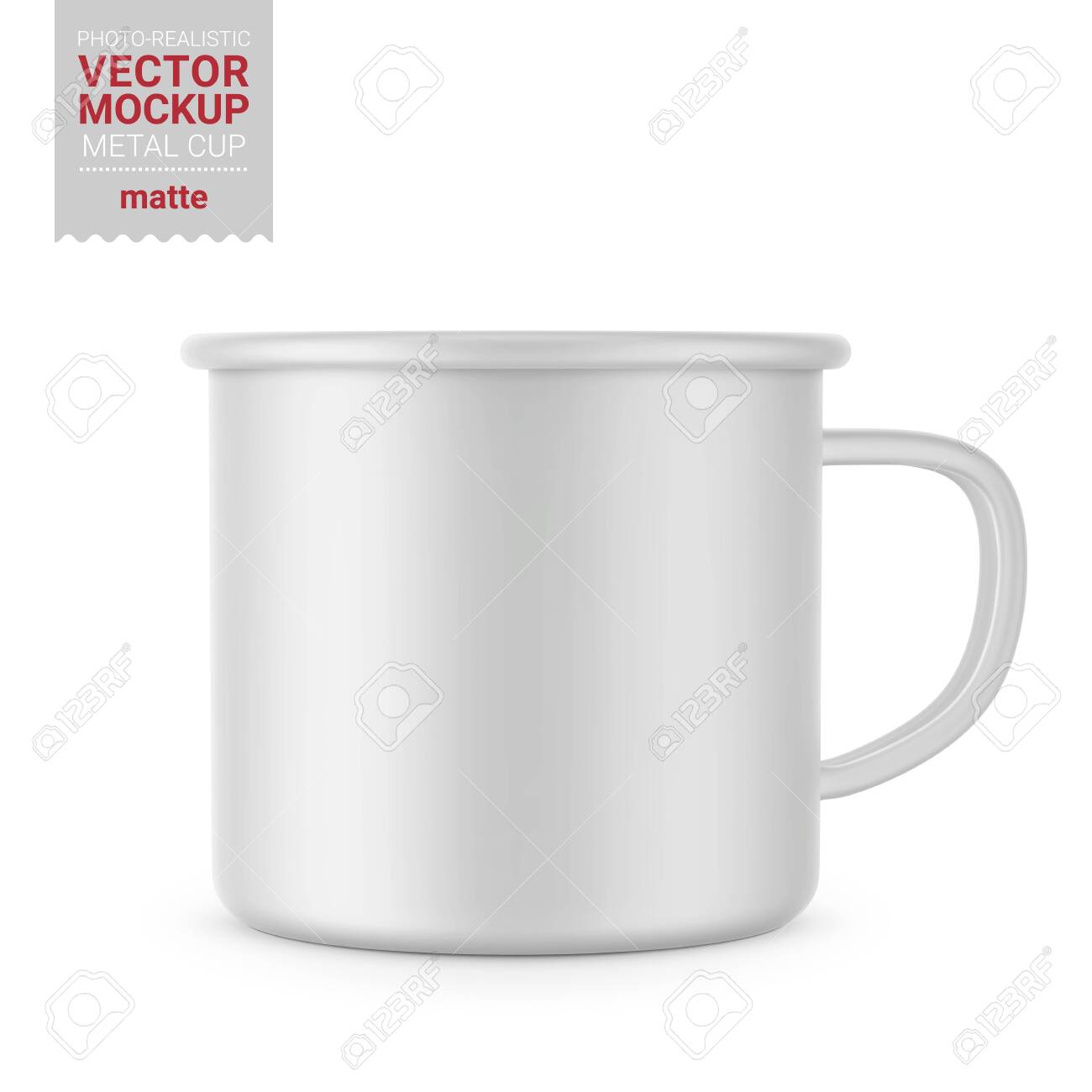 Download Matte White Enamel Metal Cup Photo Realistic Packaging Mockup Royalty Free Cliparts Vectors And Stock Illustration Image 141694597