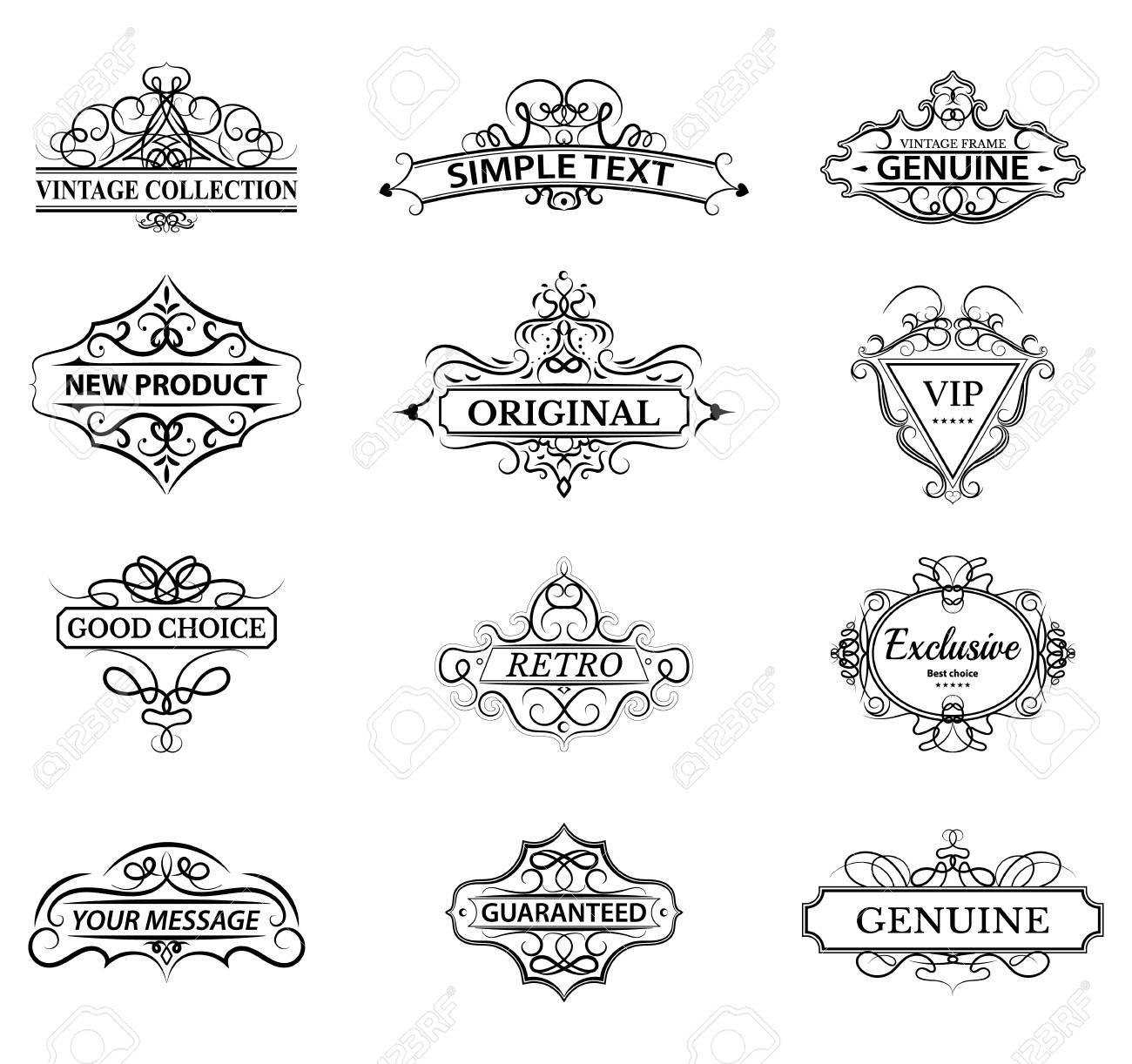 wicker lines and old decor elements in vector vintage borders