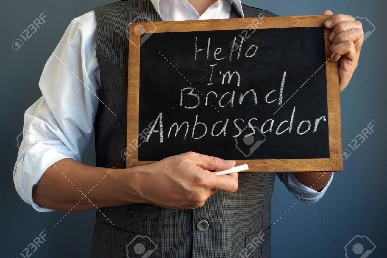 Man Is Holding Blackboard With Sign I Am Brand Ambassador Stock Photo Picture And Royalty Free Image Image