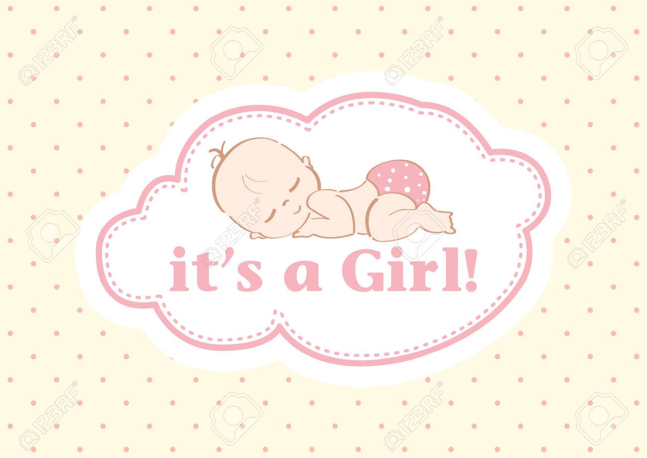 それは女の子 新しい家族の一員を祝うために美しいカードです 黄色のパステル カラーの背景色が大好き のイラスト素材 ベクタ Image