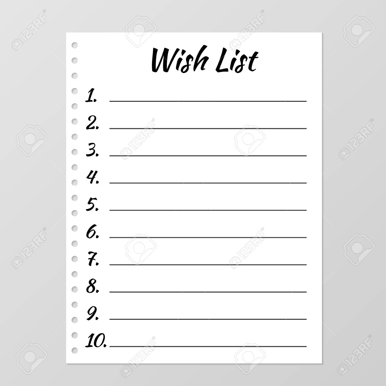 wish list template planner page lined and numbered paper sheet planner page template