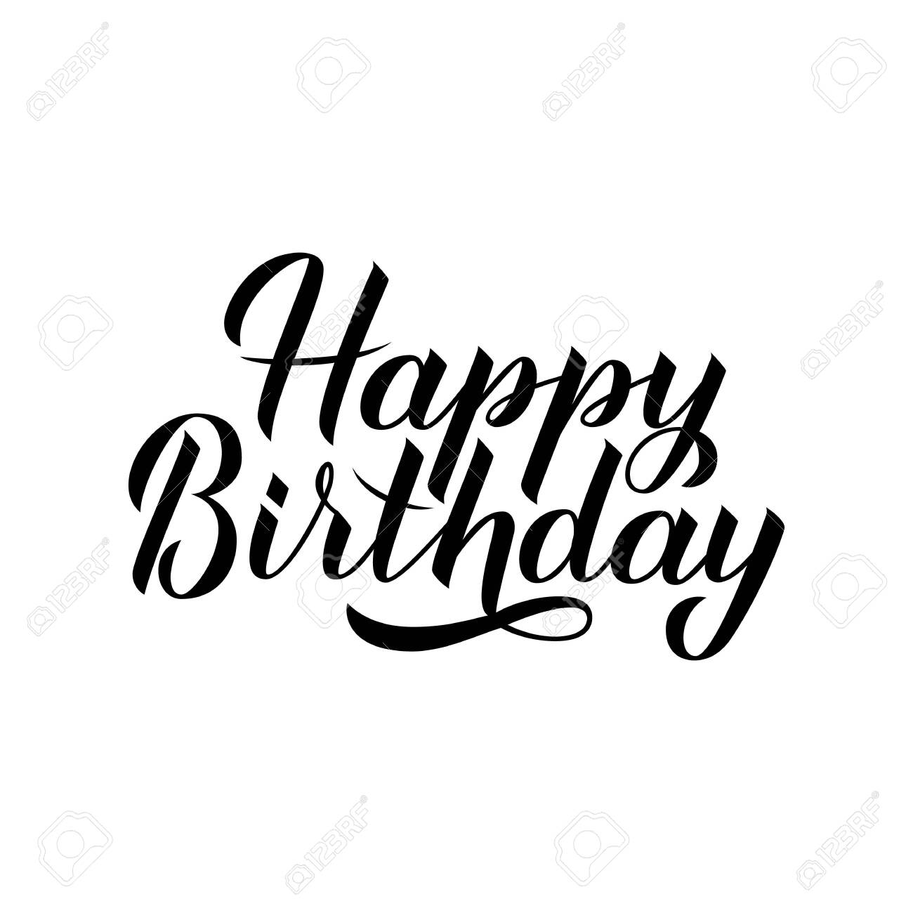 Happy Birthday Hand Drawn Brush Calligraphy Lettering Isolated