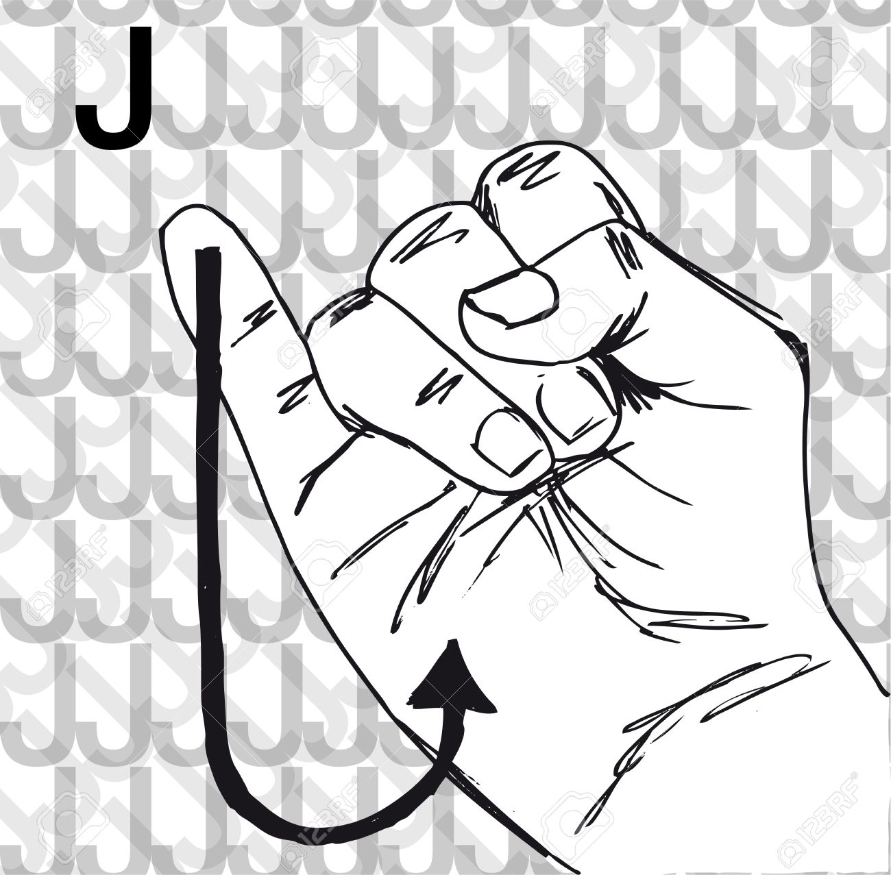 sketch of sign language hand gestures letter j vector illustration letter j in sign language