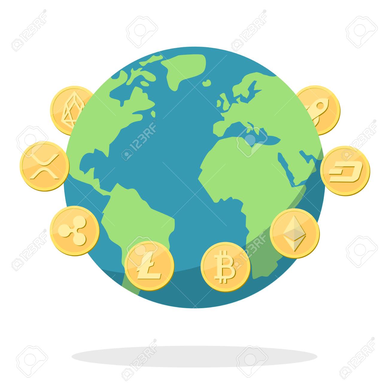Crypto Currency Gold Vector Coins Around The Earth Royalty Free SVG,  Cliparts, Vectors, and Stock Illustration. Image 107322172.
