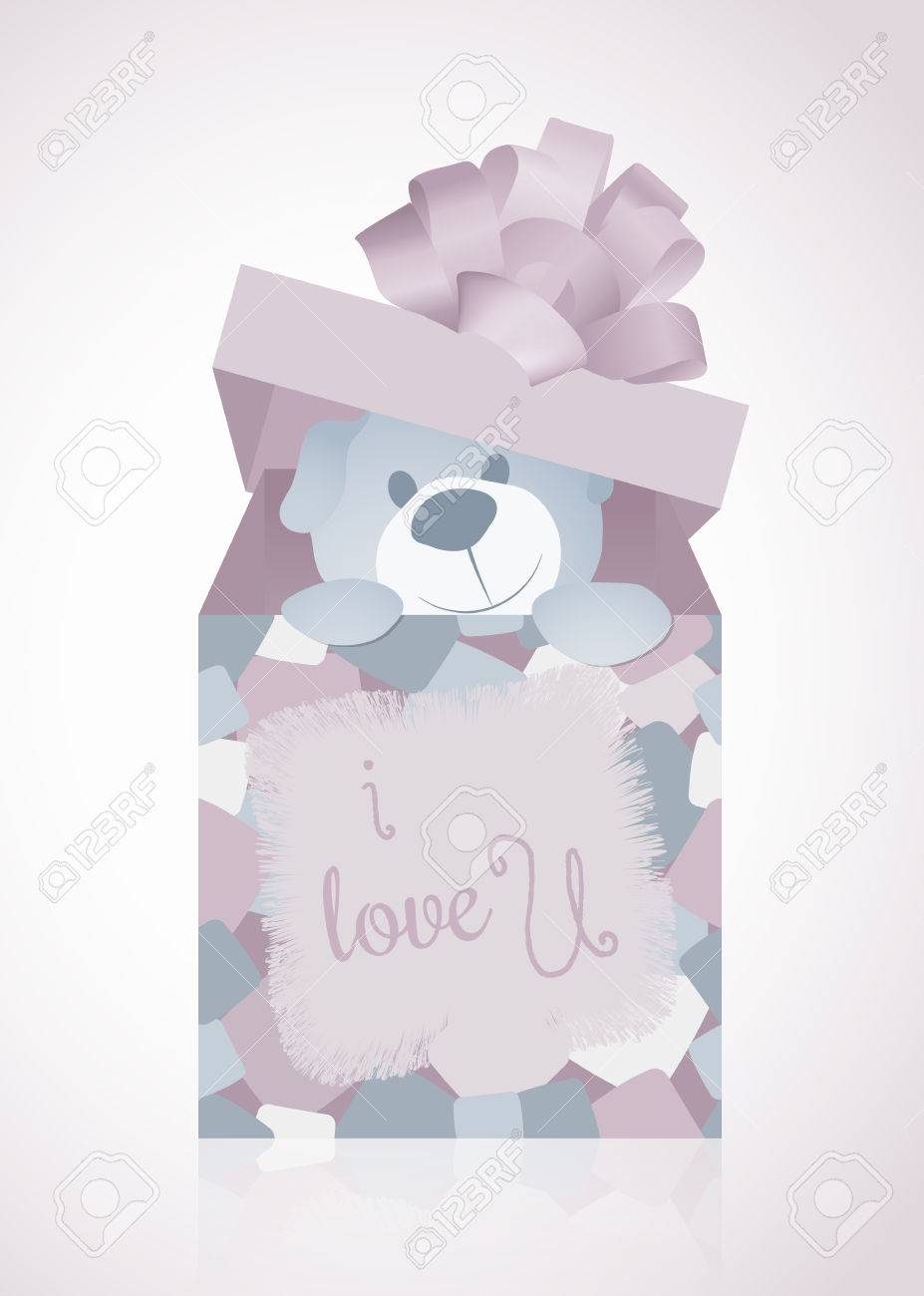 バレンタインのギフト ボックスで パッチワークの形で愛のメッセージのテディベアのイラスト パステル カラーのレトロ なスタイルで設計されています 愛の手紙や記念日 印刷製品に最適です のイラスト素材 ベクタ Image