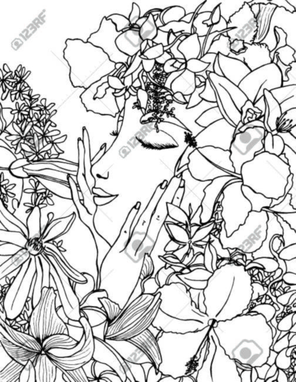 Vector Illustration zentangle Mädchen mit Blumen in ihrem Haar jung und hübsch. Gekritzelzeichnung, Frühlingsgefühl. Meditative Übung. Malbuch Anti Vector Illustration zentangle Mädchen mit Blumen in ihrem Haar jung und hübsch. Gekritzelzeichnung, Frühlingsgefühl. Meditative Übung. Malbuch Anti