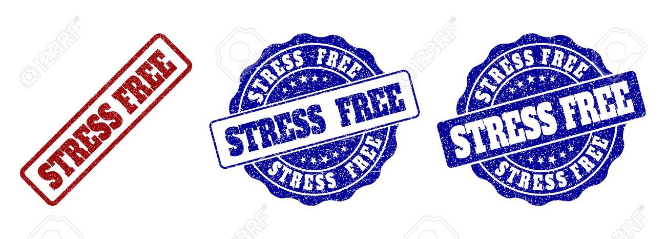Stress Free Grunge Stamp Seals In Red And Blue Colors Vector