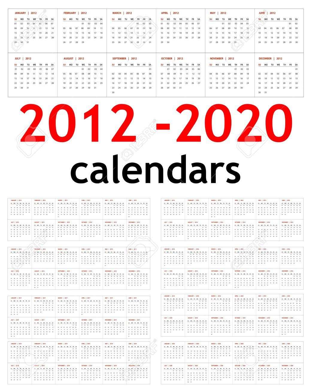 12 年新年 13 14年 15年 16年 17年 18年 19 年カレンダー のイラスト素材 ベクタ Image