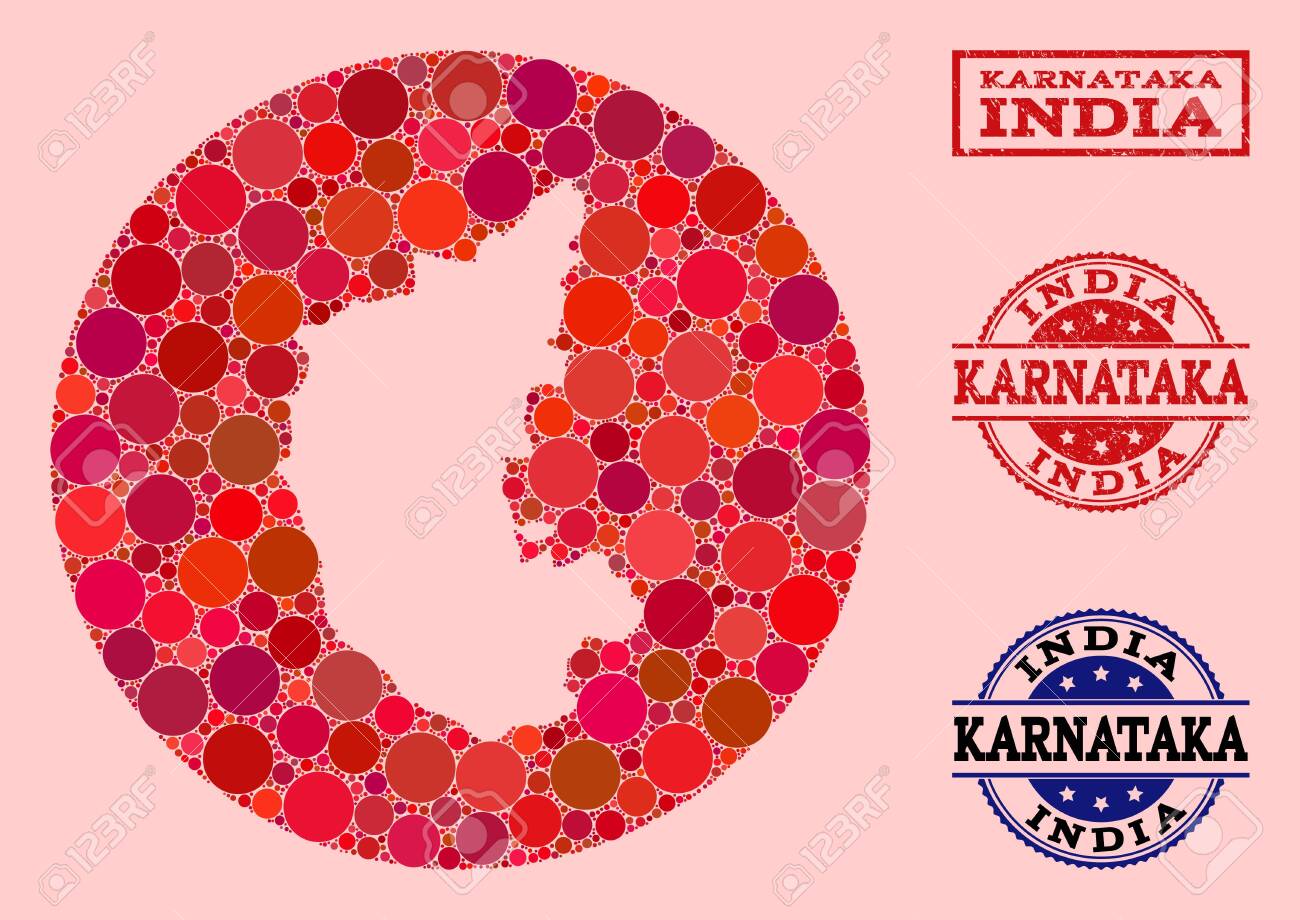 vector map of karnataka state mosaic of round blots and red scratched royalty free cliparts vectors and stock illustration image 148526875 123rf com