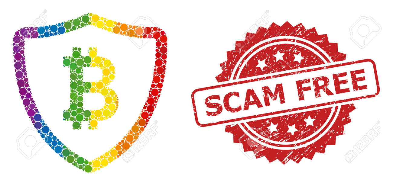 다양한 크기와 색상 색조의 구형 점으로 구성된 비트코인 쉴드 콜라주 아이콘 및 사기 방지 고무 로제트 봉인은 레즈비언 게이를 위한 점선  비트코인 쉴드를 모방합니다. 로열티 무료 사진, 그림, 이미지 그리고 스톡포토그래피. Image