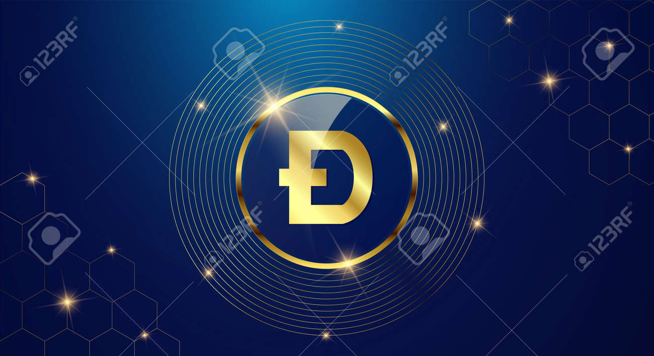 토큰 암호 화폐 도지코인(도지), 반짝이는 금색 원 안의 금화 기호. 로열티 무료 사진, 그림, 이미지 그리고 스톡포토그래피.  Image 179355455