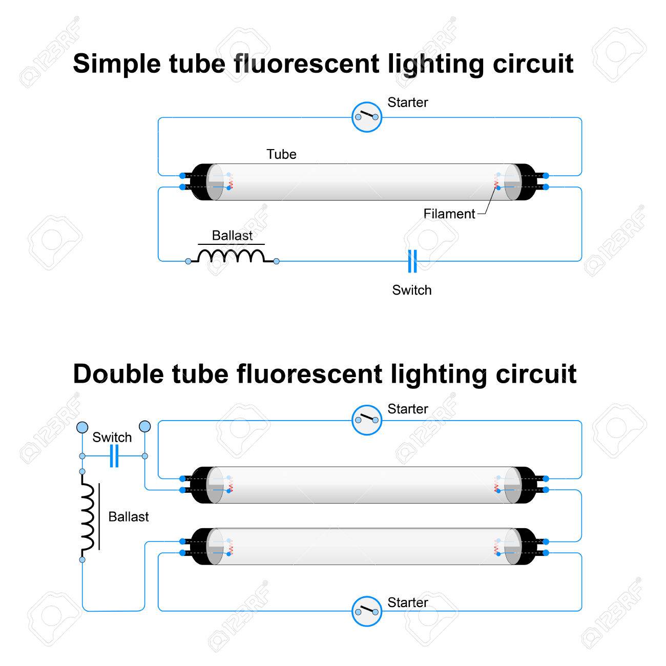 Fluorescent Lamp Wiring Diagram from previews.123rf.com