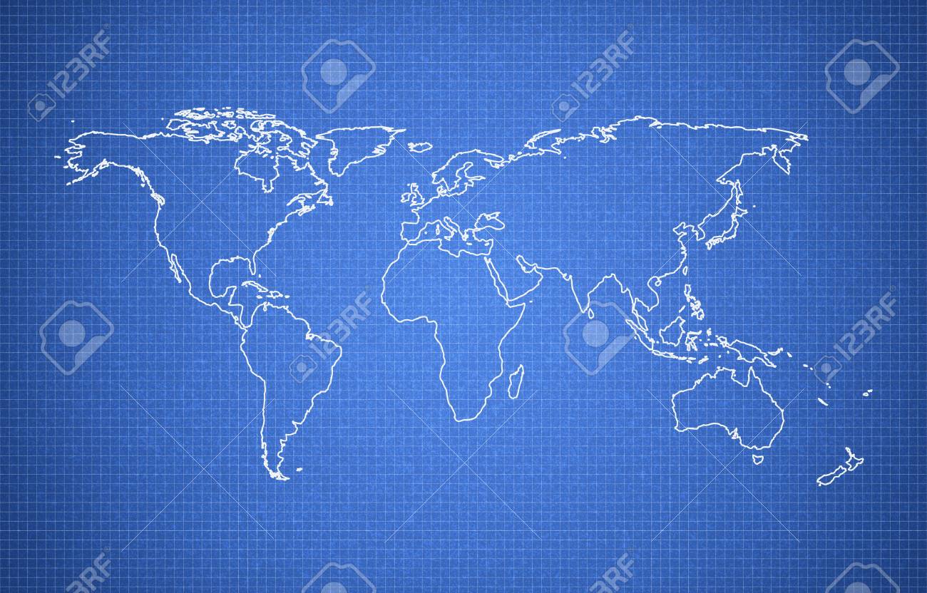 世界地図背景 青印刷効果 の写真素材 画像素材 Image