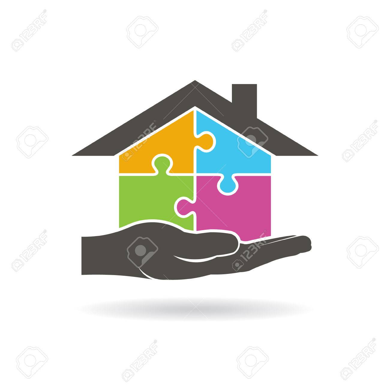 house builder by pieces of puzzle vector graphic design royalty