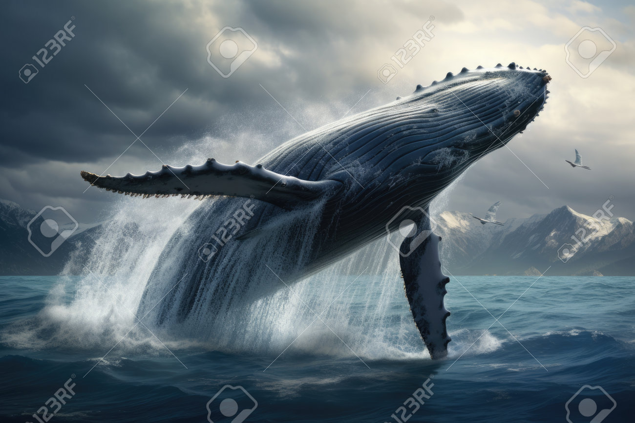 A Whale Whale Plays Near The Surface In Blue Water , AI Generated Stock  Photo, Picture and Royalty Free Image. Image 211680980.