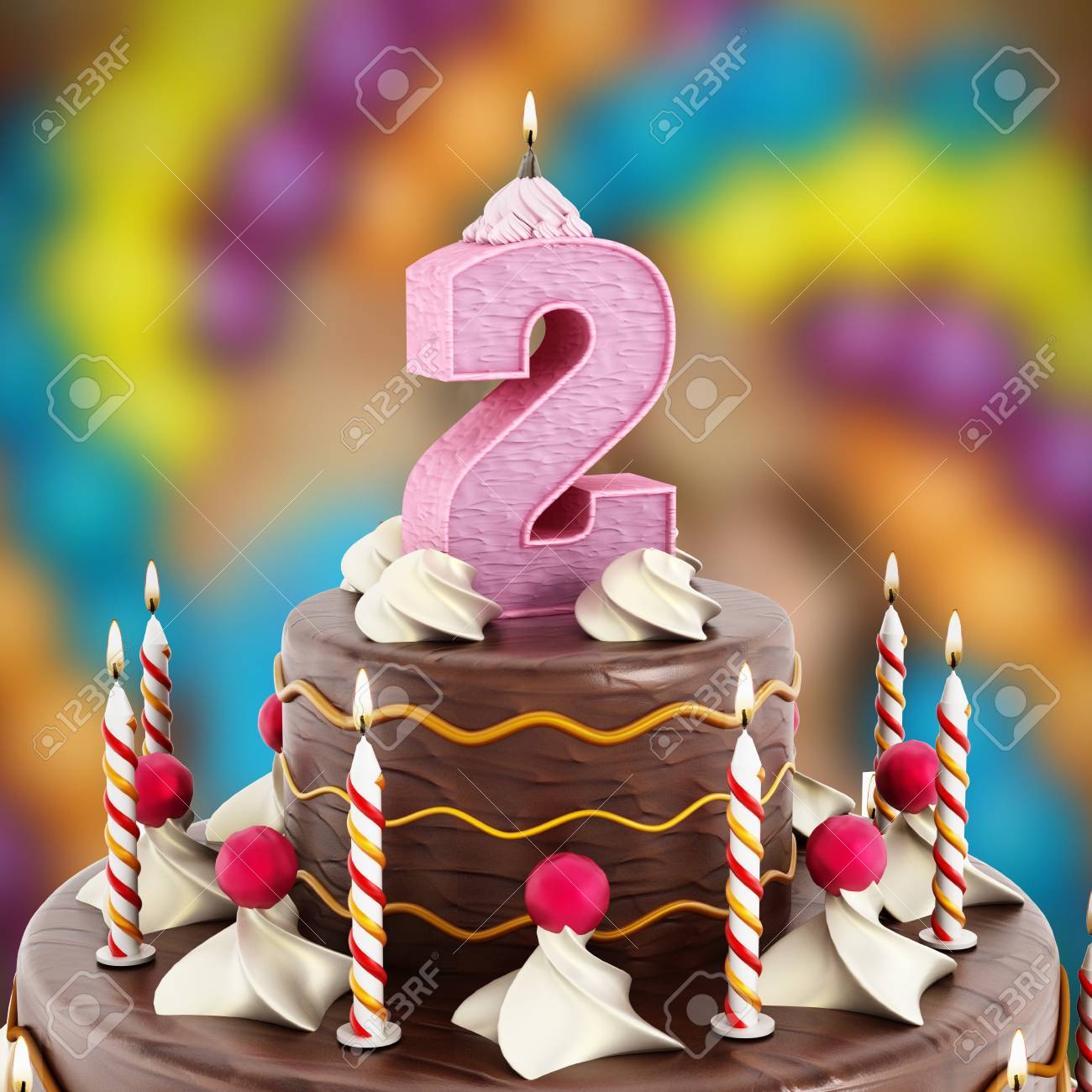 Gateau D Anniversaire Avec Le Numero 2 Bougie Allumee Banque D Images Et Photos Libres De Droits Image