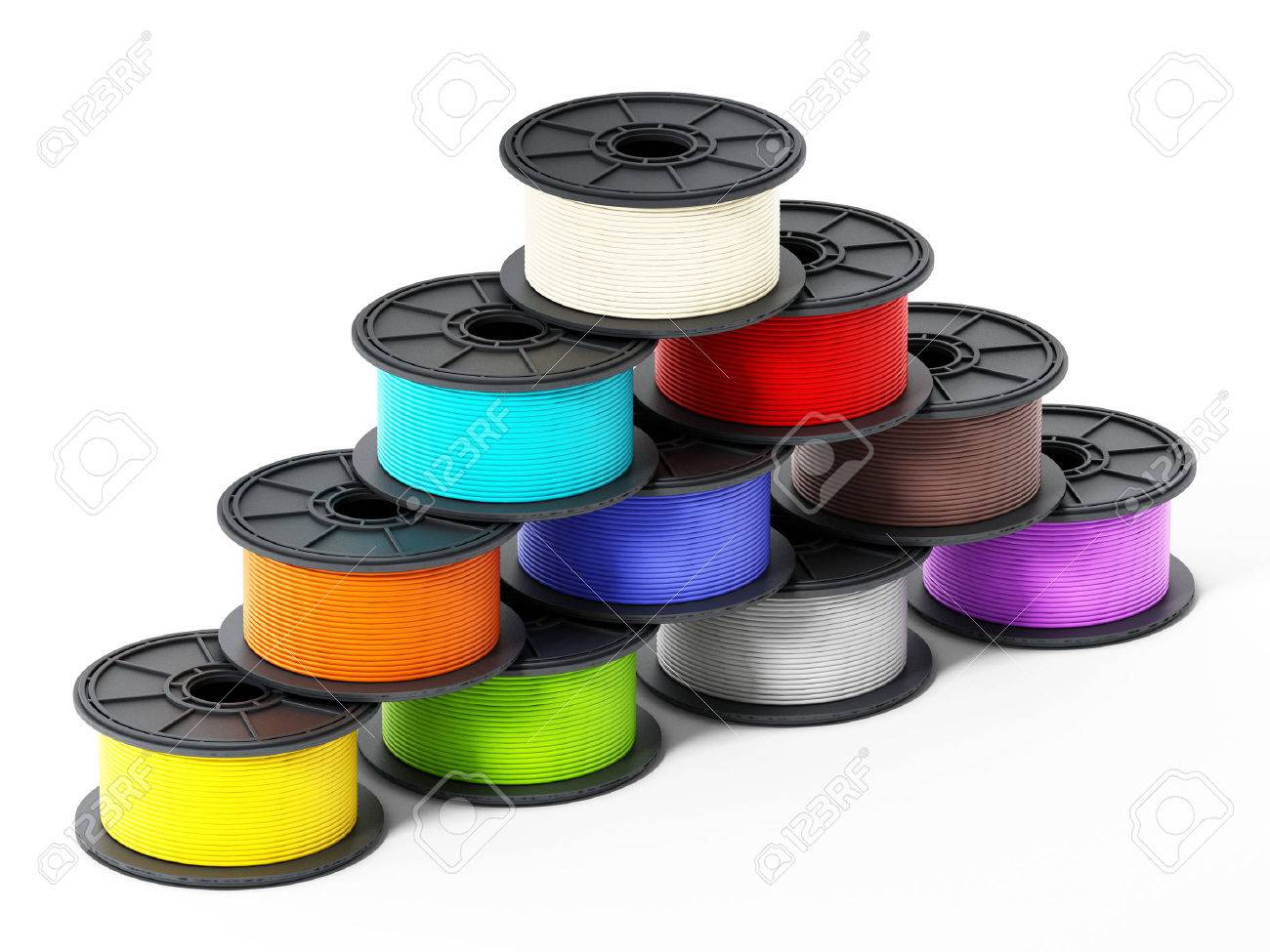 3D printer filaments isolated on white background. 3D illustration. - 66254582 3D printer filaments isolated on white background. 3D illustration. - 66254582