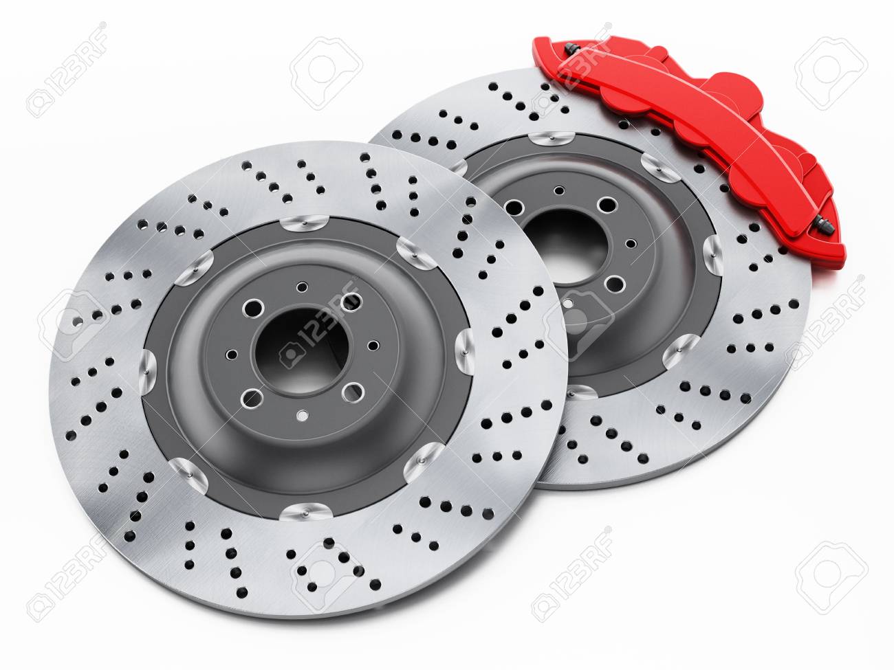 Car Brake Discs And Red Calipers 