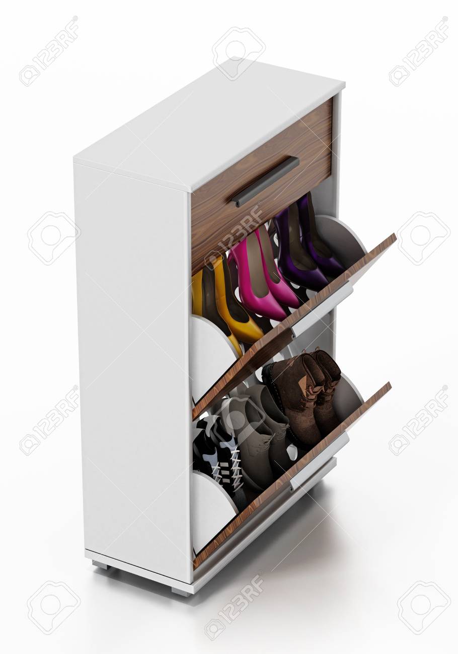 wooden shoe racks for closets on Contemporary Wooden Shoe Cabinet Design 3d Illustration