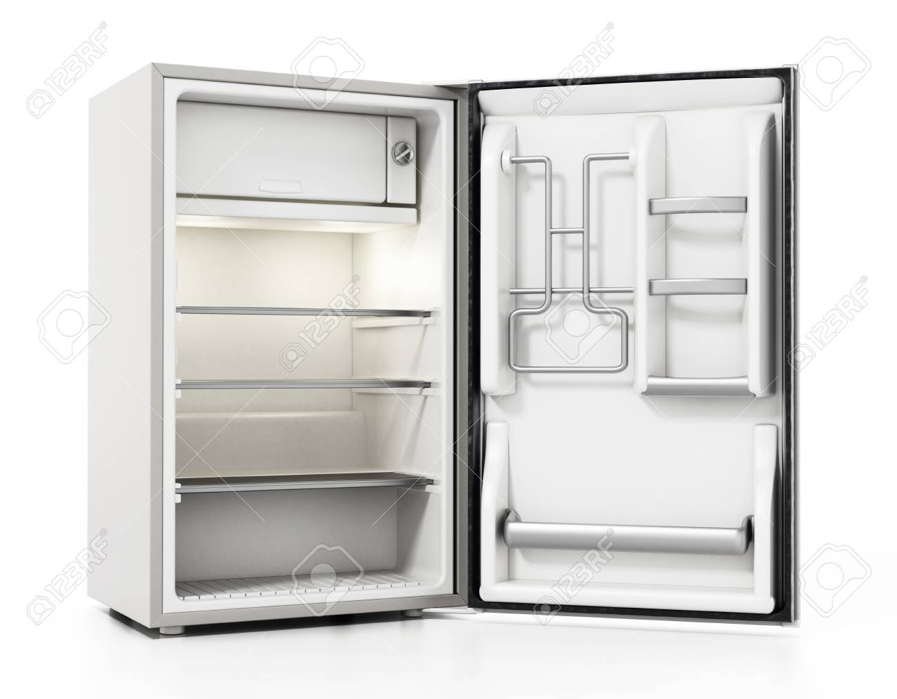 Small size hotel refrigerator isolated on white background. 3D illustration. - 123402771 Small size hotel refrigerator isolated on white background. 3D illustration. - 123402771