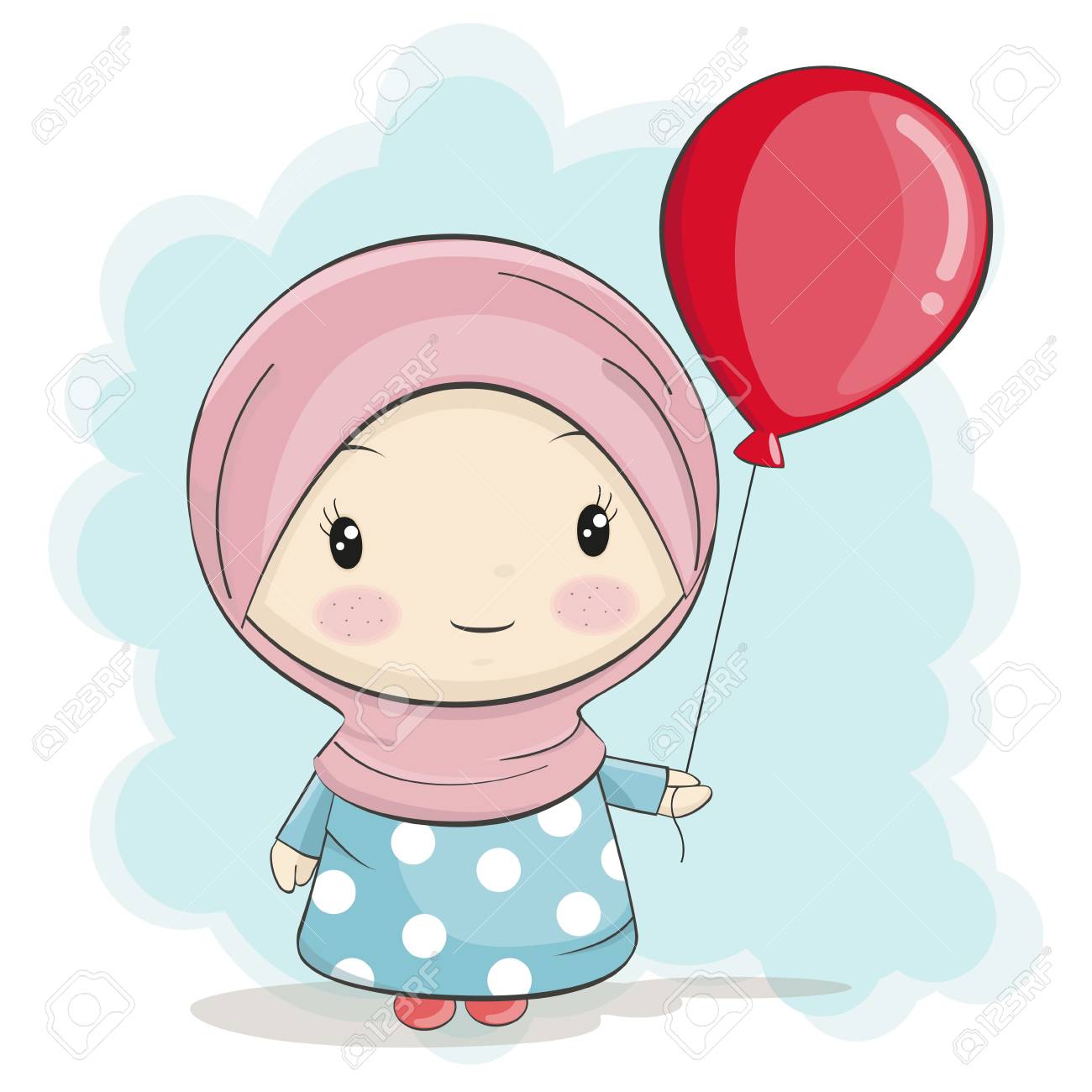 赤 Balloon Vector のイラストがかわいいイスラム教徒の少女漫画のイラスト素材 ベクタ Image