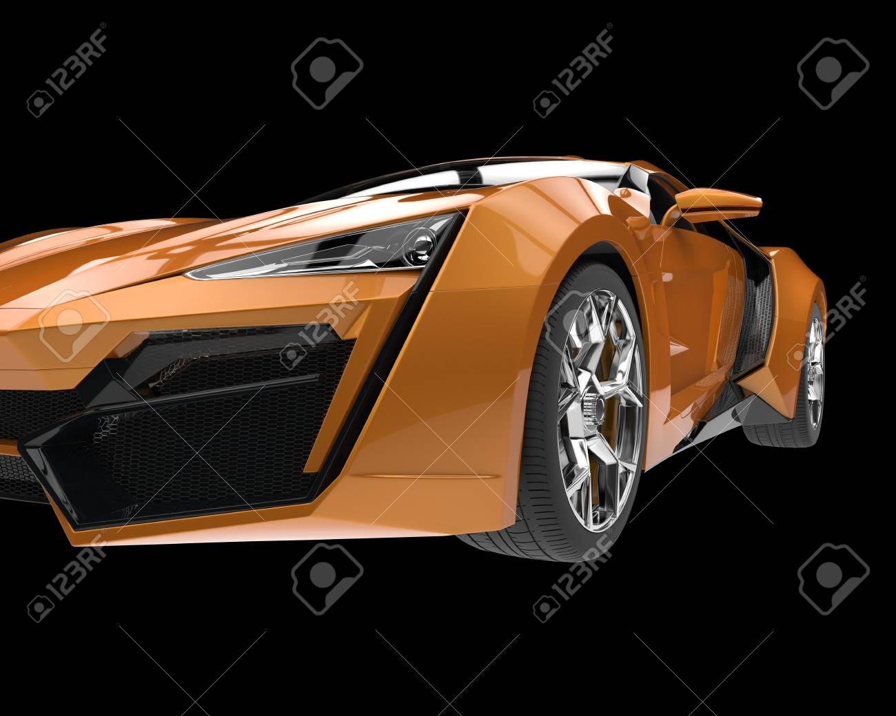 スポーツ車のクローズ アップ オレンジのメタリック塗装 の写真素材 画像素材 Image