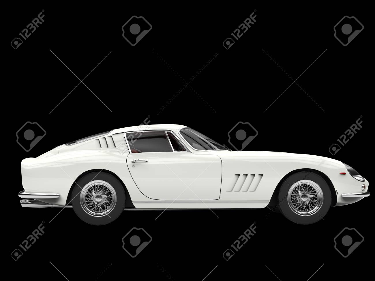 Coche Deportivo Clasico Blanco Vista Lateral Aislado En Fondo Negro Fotos Retratos Imagenes Y Fotografia De Archivo Libres De Derecho Image