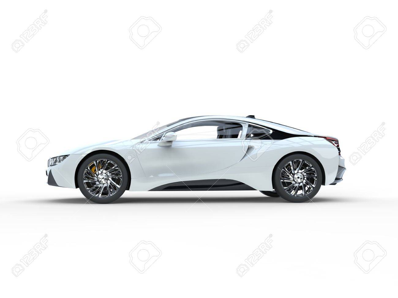 Modern White Sports Car Side View Isolated On White Background